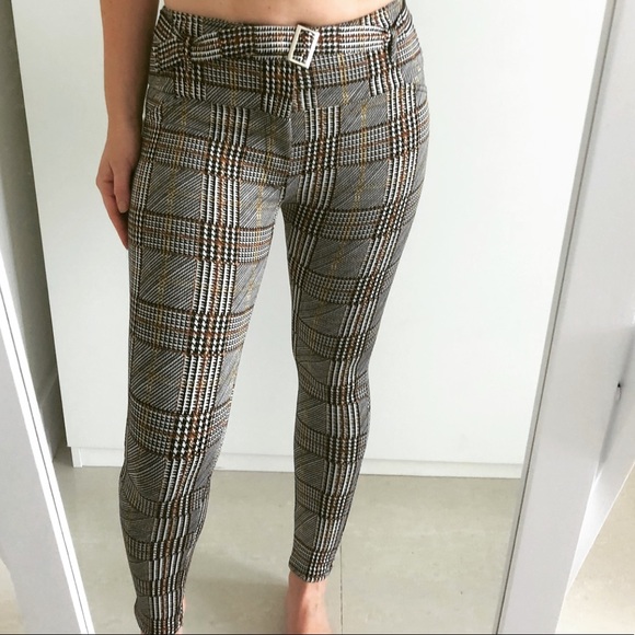 NWT belted high waisted plaid skinny pants - Picture 4 of 8